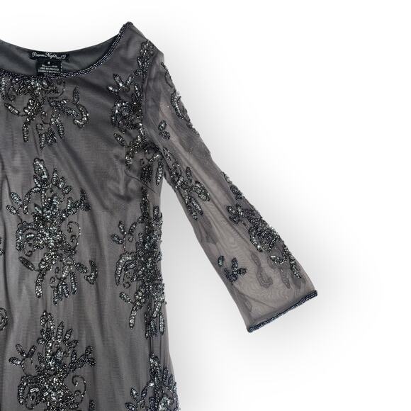 Dusty Violet Pisarro Nights Dress Gray Beaded Mesh 3/4 Sleeve Embellished Size 4 - Picture 6 of 15